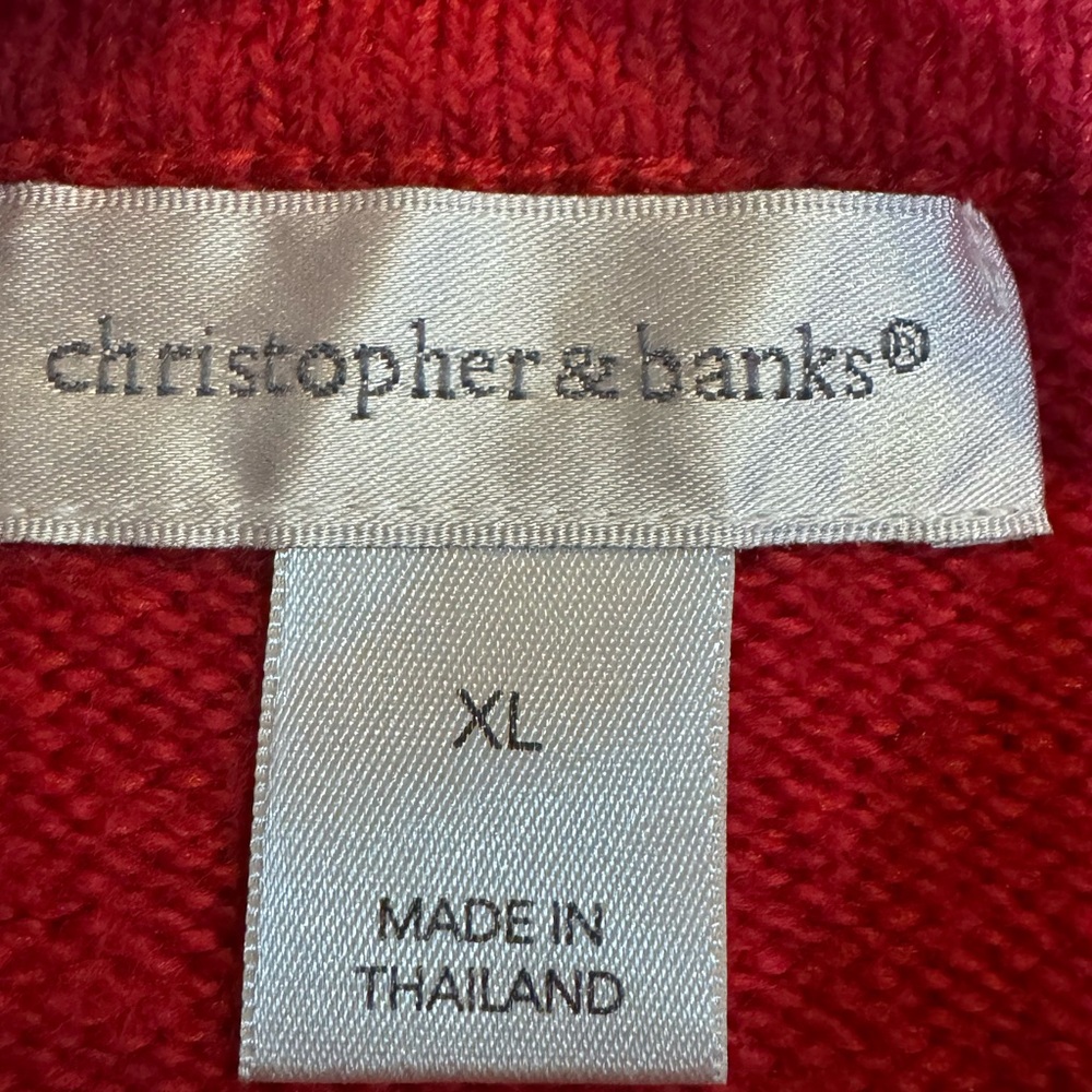 Red Snowflake Sweater XL Fold Over Neck holiday teacher‎ - Picture 3 of 8